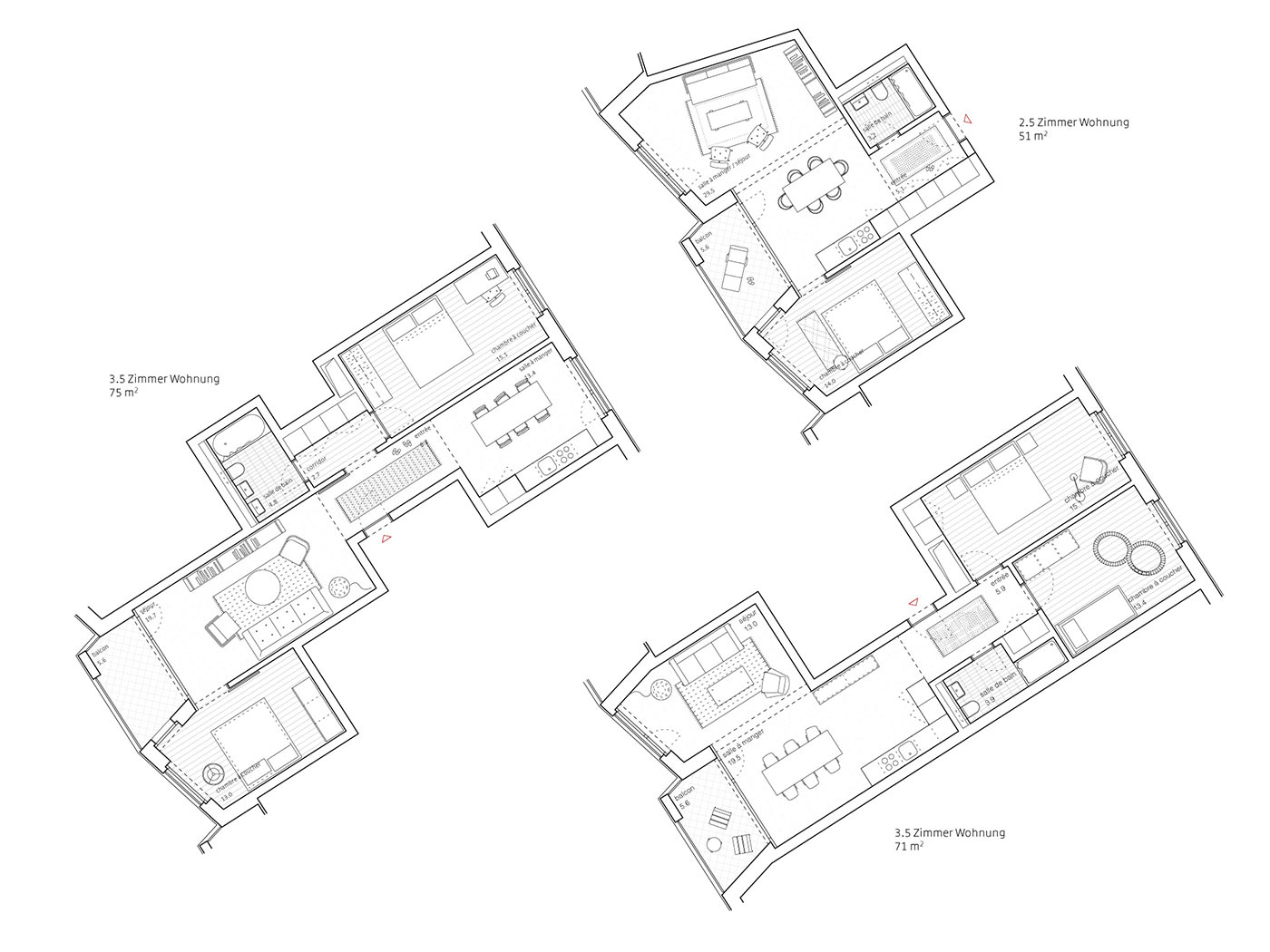 Wohnungsbau – Sammlung von Typologien & Wohnbaugrundrissen